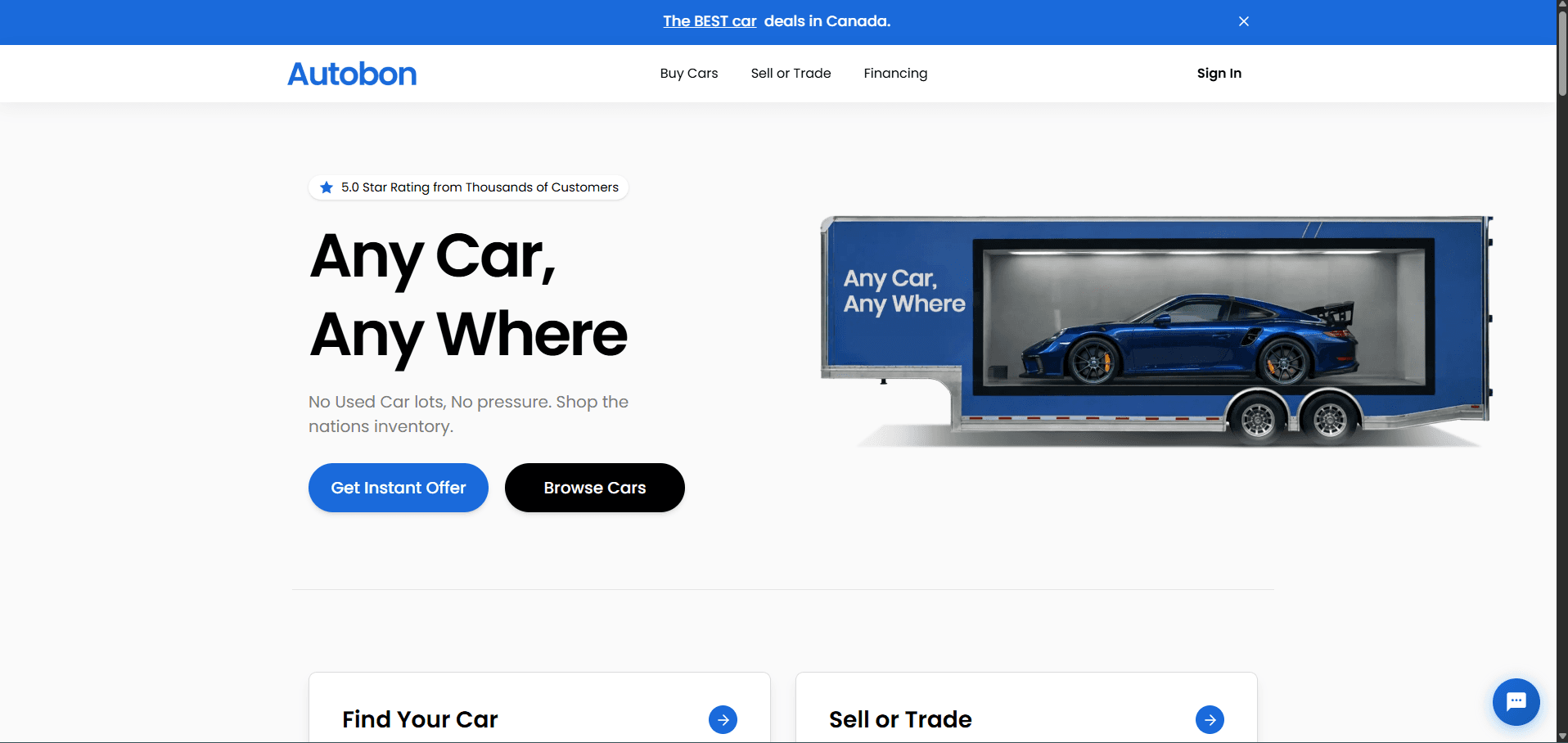 Autobon — Buy, sell, and finance cars from anywhere in Canada. Free doorstep delivery. Zero dealership pressure.