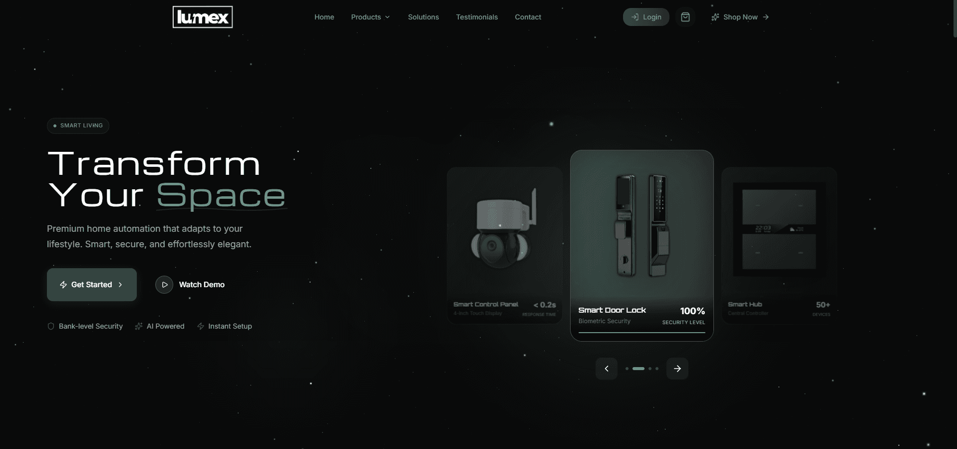 Lumex — Three.js product theatre. Headless Shopify backend. A flagship storefront that sells the brand, not a catalog.