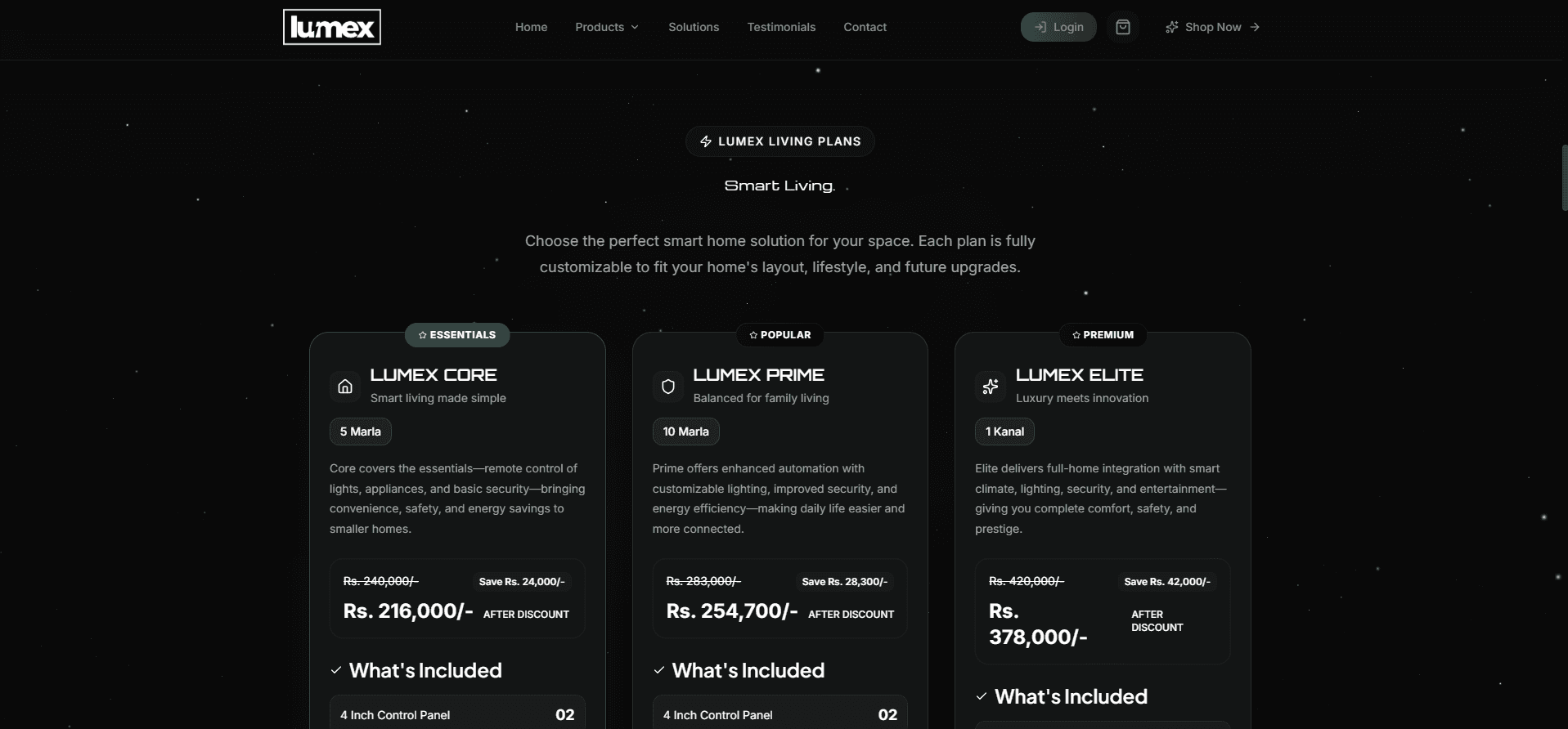 Lumex — Three.js product theatre. Headless Shopify backend. A flagship storefront that sells the brand, not a catalog. — screenshot 2