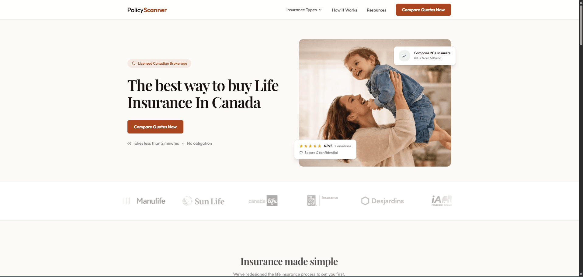 PolicyScanner — Compare 20+ Canadian insurers in 2 minutes. Unbiased recommendations. Licensed brokerage workflow.